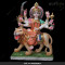 Marble Durga Maa With Orange And Green Saree Aggressive Lion 