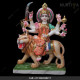 Marble Durga Maa With Orange And Green Saree Aggressive Lion 