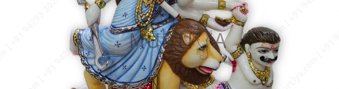 Buy 27 Inch Mahisasur Mardini Durga Maa Marble Murti – Handcrafted by Murtiya.com, India’s #1 Custom Marble Deity Manufacturer and exporter