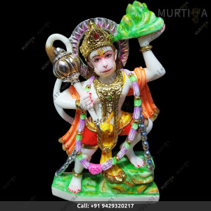 Buy Hanuman Ji with Sanjivni Parvat in Pure Marble | Custom Marble Deity Maker | Murtiya.com