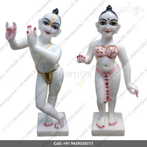 ISKCON Pure White Marble Statue Radha Krishna Painted Clothes Handmade Buy Online - Murtiya