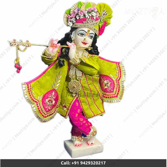 18 Inches ISKCON White Radha Krishna Marble Statue With Light Green Pink Dress Clothes-Jewellery Pure Handmade 18 Inches ISKCON White Radha Krishna Marble Statue With Light Green Pink Dress Clothes-Jewellery Pure Handmade