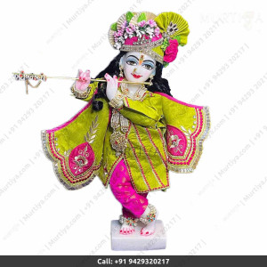 18 Inches ISKCON White Radha Krishna Marble Statue With Light Green Pink Dress Clothes-Jewellery Pure Handmade Buy Online - Murtiya 18 Inches ISKCON White Radha Krishna Marble Statue With Light Green Pink Dress Clothes-Jewellery Pure Handmade Buy Online - Murtiya