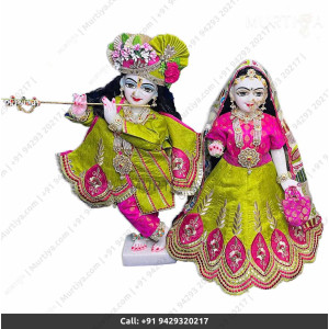 18 Inches ISKCON White Radha Krishna Marble Statue With Light Green Pink Dress Clothes-Jewellery Pure Handmade Buy Online - Murtiya