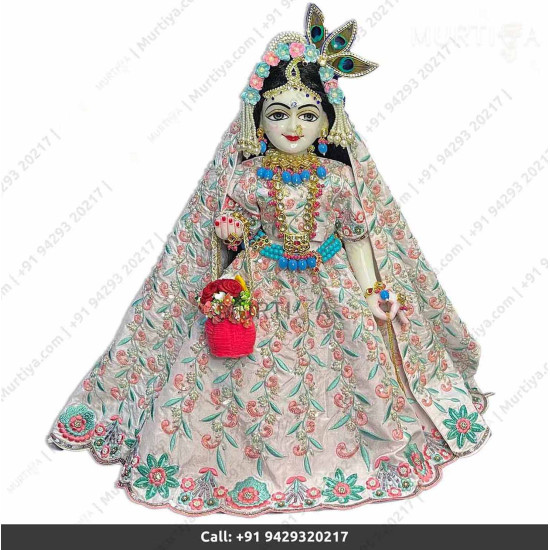 18 Inches ISKCON White Radha Krishna Marble Statue With off-white Embroidery Clothes-Jewellery Pure Handmade  