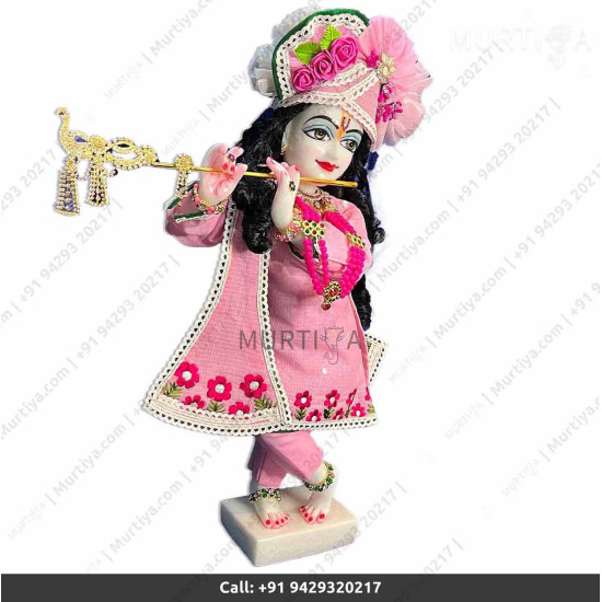 18 Inches ISKCON White Radha Krishna Marble Statue With Pink Dress Clothes-Jewellery Pure Handmade 18 Inches ISKCON White Radha Krishna Marble Statue With Pink Dress Clothes-Jewellery Pure Handmade