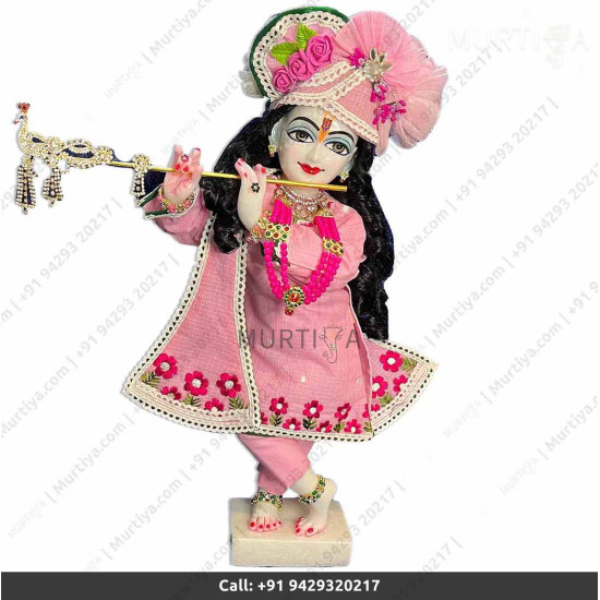 18 Inches ISKCON White Radha Krishna Marble Statue With Pink Dress Clothes-Jewellery Pure Handmade 18 Inches ISKCON White Radha Krishna Marble Statue With Pink Dress Clothes-Jewellery Pure Handmade