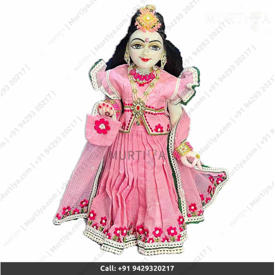 18 Inches ISKCON White Radha Krishna Marble Statue With Pink Dress Clothes-Jewellery Pure Handmade  