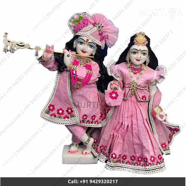 18 Inches ISKCON White Radha Krishna Marble Statue With Pink Dress Clothes-Jewellery Pure Handmade 18 Inches ISKCON White Radha Krishna Marble Statue With Pink Dress Clothes-Jewellery Pure Handmade