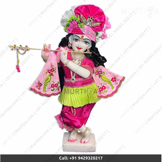 18 Inches ISKCON White Radha Krishna Marble Statue With Pink Green Dress Clothes-Jewellery Pure Handmade 18 Inches ISKCON White Radha Krishna Marble Statue With Pink Green Dress Clothes-Jewellery Pure Handmade