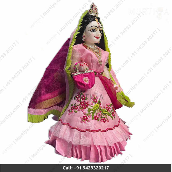 18 Inches ISKCON White Radha Krishna Marble Statue With Pink Green Dress Clothes-Jewellery Pure Handmade  