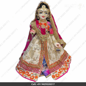 18 Inches ISKCON White Radha Krishna Marble Statue With Pink and off white Clothes-Jewellery Pure Handmade Buy Online - Murtiya