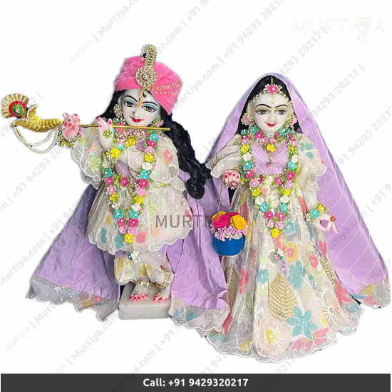 18 Inches ISKCON White Radha Krishna Marble Statue With Pink white flower style dress Clothes-Jewellery Pure Handmade 18 Inches ISKCON White Radha Krishna Marble Statue With Pink white flower style dress Clothes-Jewellery Pure Handmade