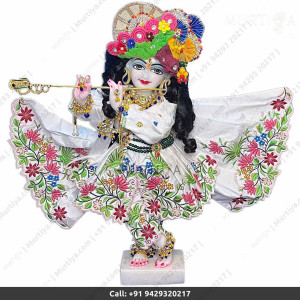 18 Inches ISKCON White Radha Krishna Marble Statue Pure White Embroidery Clothes-Jewellery Pure Handmade Buy Online - Murtiya