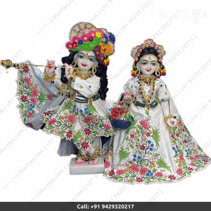 18 Inches ISKCON White Radha Krishna Marble Statue Pure White Embroidery Clothes-Jewellery Pure Handmade Buy Online - Murtiya