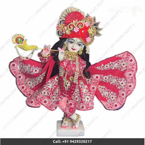 18 Inches ISKCON White Radha Krishna Marble Statue With Red Embroidery Dress Clothes-Jewellery Pure Handmade 18 Inches ISKCON White Radha Krishna Marble Statue With Red Embroidery Dress Clothes-Jewellery Pure Handmade