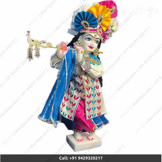 18 Inches ISKCON White Radha Krishna Marble Statue With White and Pink Kurta Style Dress Clothes-Jewellery Pure Handmade 18 Inches ISKCON White Radha Krishna Marble Statue With White and Pink Kurta Style Dress Clothes-Jewellery Pure Handmade
