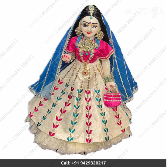 18 Inches ISKCON White Radha Krishna Marble Statue With White and Pink Kurta Style Dress Clothes-Jewellery Pure Handmade