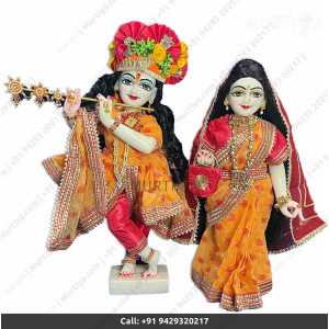 18 Inch ISKCON White Radha Krishna Marble Statue With Yellow Dress and Saree Clothes-Jewellery Pure Handmade Buy Online - Murtiya 18 Inch ISKCON White Radha Krishna Marble Statue With Yellow Dress and Saree Clothes-Jewellery Pure Handmade Buy Online - Murtiya