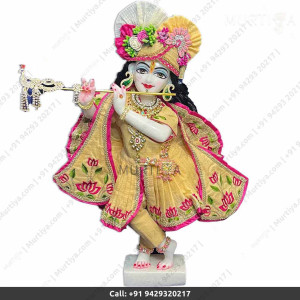 18 Inches ISKCON White Radha Krishna Marble Statue With Yellow Dress Clothes-Jewellery Pure Handmade Buy Online - Murtiya 18 Inches ISKCON White Radha Krishna Marble Statue With Yellow Dress Clothes-Jewellery Pure Handmade Buy Online - Murtiya
