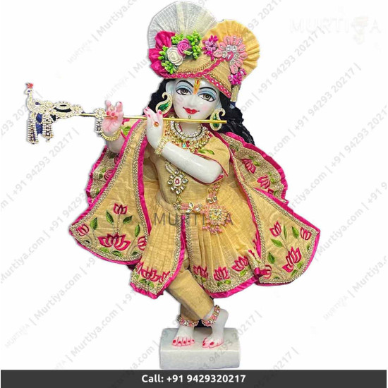 18 Inches ISKCON White Radha Krishna Marble Statue With Yellow Dress Clothes-Jewellery Pure Handmade 18 Inches ISKCON White Radha Krishna Marble Statue With Yellow Dress Clothes-Jewellery Pure Handmade