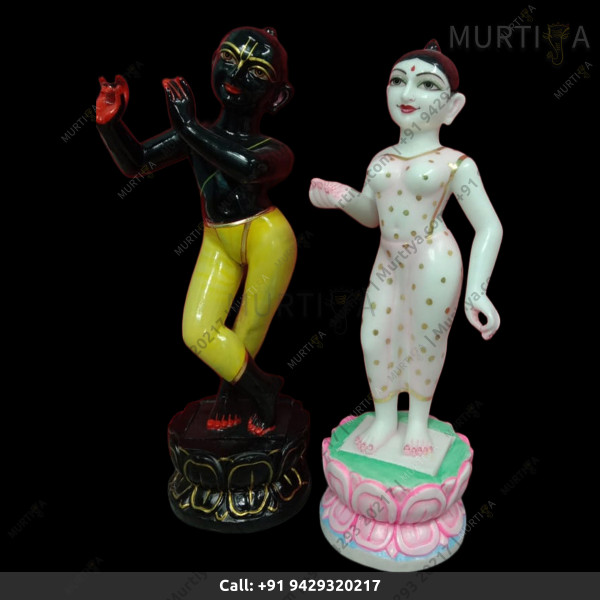 ISKCON Radha Back Krishna Marble Statue Pure Handmade With Lotus Base ISKCON Radha Back Krishna Marble Statue Pure Handmade With Lotus Base