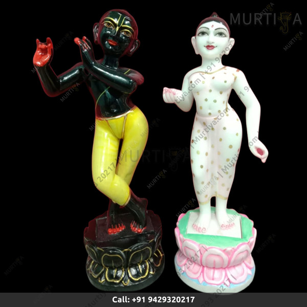 ISKCON Radha Back Krishna Marble Statue Pure Handmade With Lotus Base ISKCON Radha Back Krishna Marble Statue Pure Handmade With Lotus Base