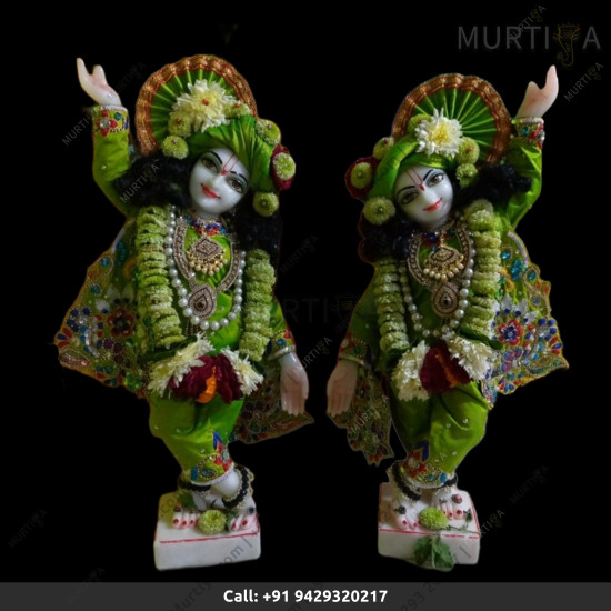 ISKCON Gaura Nitai With Green Clothes Statue Pure Handmade  