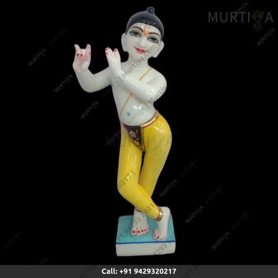 ISKCON Pure White Krishna Marble Statue With Base Pure Handmade  For Home Temple 