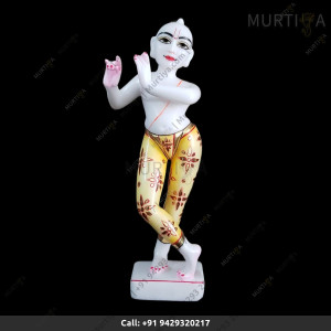 ISKCON Pure White Krishna Marble Statue With Base Pure Handmade Buy Online Near Me - Murtiya