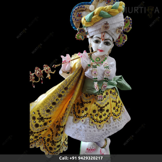 ISKCON Pure White Krishna Radha Marble Statue Pure Handmade  With Handwork Clothes 