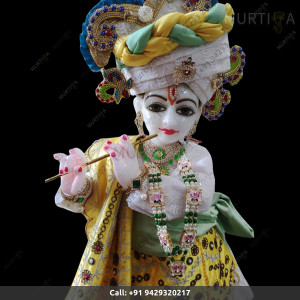 ISKCON Pure White Krishna Radha Marble Statue Pure Handmade Buy Online With Handwork Clothes - Murtiya