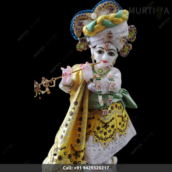 ISKCON Pure White Krishna Radha Marble Statue Pure Handmade  With Handwork Clothes 