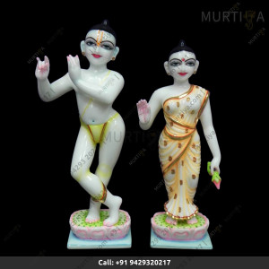 ISKCON Pure White Vietname Marble Radha With Painted Clothes Handmade Buy Online In Uk - Murtiya
