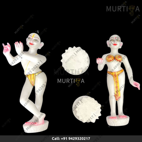 ISKCON 12 Inch White Radha Krishna Marble Statue Pure Handmade  