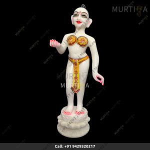 ISKCON White Marble Radha Ji Statue With Lotus Base Handmade Buy Online - Murtiya