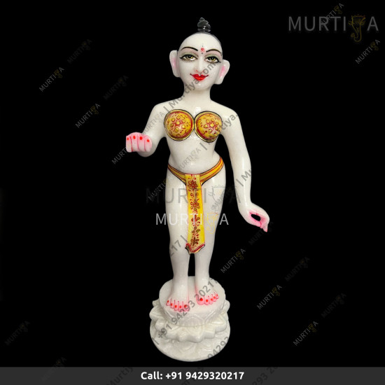 ISKCON White Marble Radha Ji Statue With Lotus Base Handmade  
