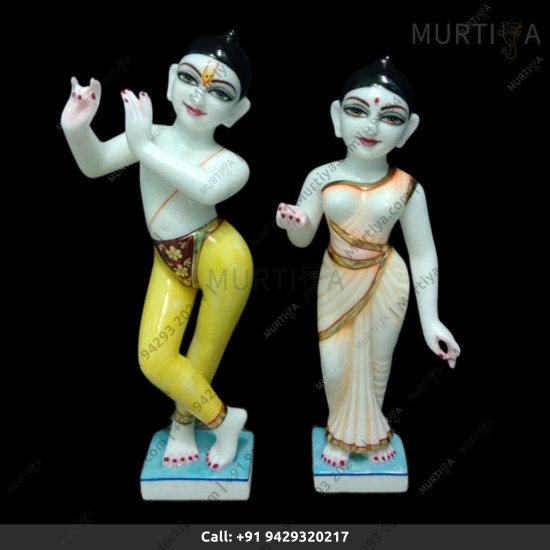 ISKCON Pure White Krishna Radha Marble Statue Pure Handmade  With Painted Saree 