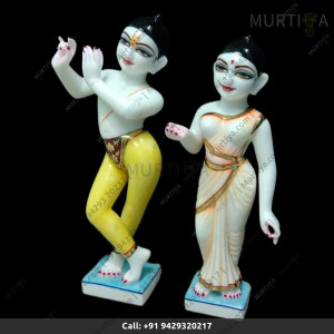 ISKCON Pure White Krishna Radha Marble Statue Pure Handmade Buy Online With Painted Saree - Murtiya