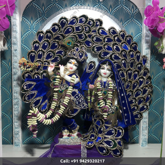 ISKCON Radha Krishna Marble Statue Pure Handmade With Peacock Clothes  