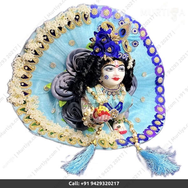 White Laddu Gopal Marble Murti with Sky Blue cloth jewellery for Home Office Temple White Laddu Gopal Marble Murti with Sky Blue cloth jewellery for Home Office Temple