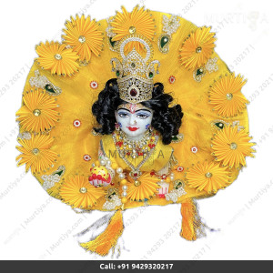 White Big Size Laddu Gopal Marble Murti with yellow cloth jewellery for Home-Office-Temple