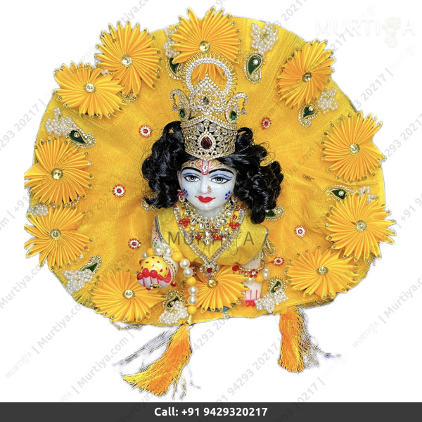 White Laddu Gopal Marble Murti with Yellow cloth jewellery for Home Office Temple White Laddu Gopal Marble Murti with Yellow cloth jewellery for Home Office Temple