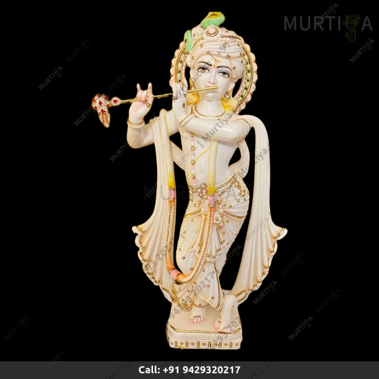 Natural White Vietnam Marble Painted Krishna light golden color Natural White Vietnam Marble Painted Krishna light golden color