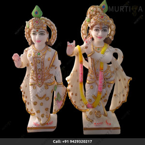 Buy Painted Radha Krishna Ji with Stone Work Online - Murtiya.com
