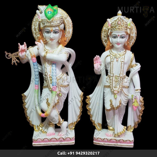 Painted Marble Krishna Ji with golden outline