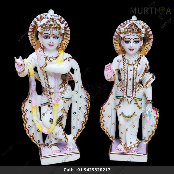 Painted Marble Krishna Ji with stone work Painted Marble Krishna Ji with stone work