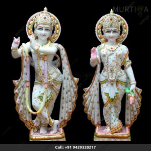 Painted Marble Radha Krishna Multi colored | Custom Marble Deity Maker Painted Marble Radha Krishna Multi colored | Custom Marble Deity Maker