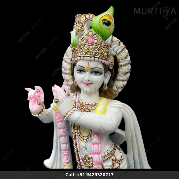 Pure White Makrana Vietnam Marble Krishna Ji with Painted Clothes Pure White Makrana Vietnam Marble Krishna Ji with Painted Clothes