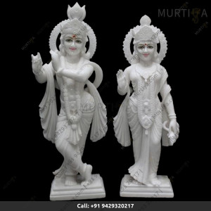 Pure white Marble Radha Krishna with Red Bindi and Tilak only | Custom Marble Deity Maker Pure white Marble Radha Krishna with Red Bindi and Tilak only | Custom Marble Deity Maker